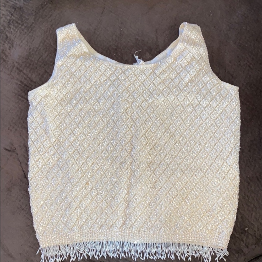 Embellished tank top with fringe detail